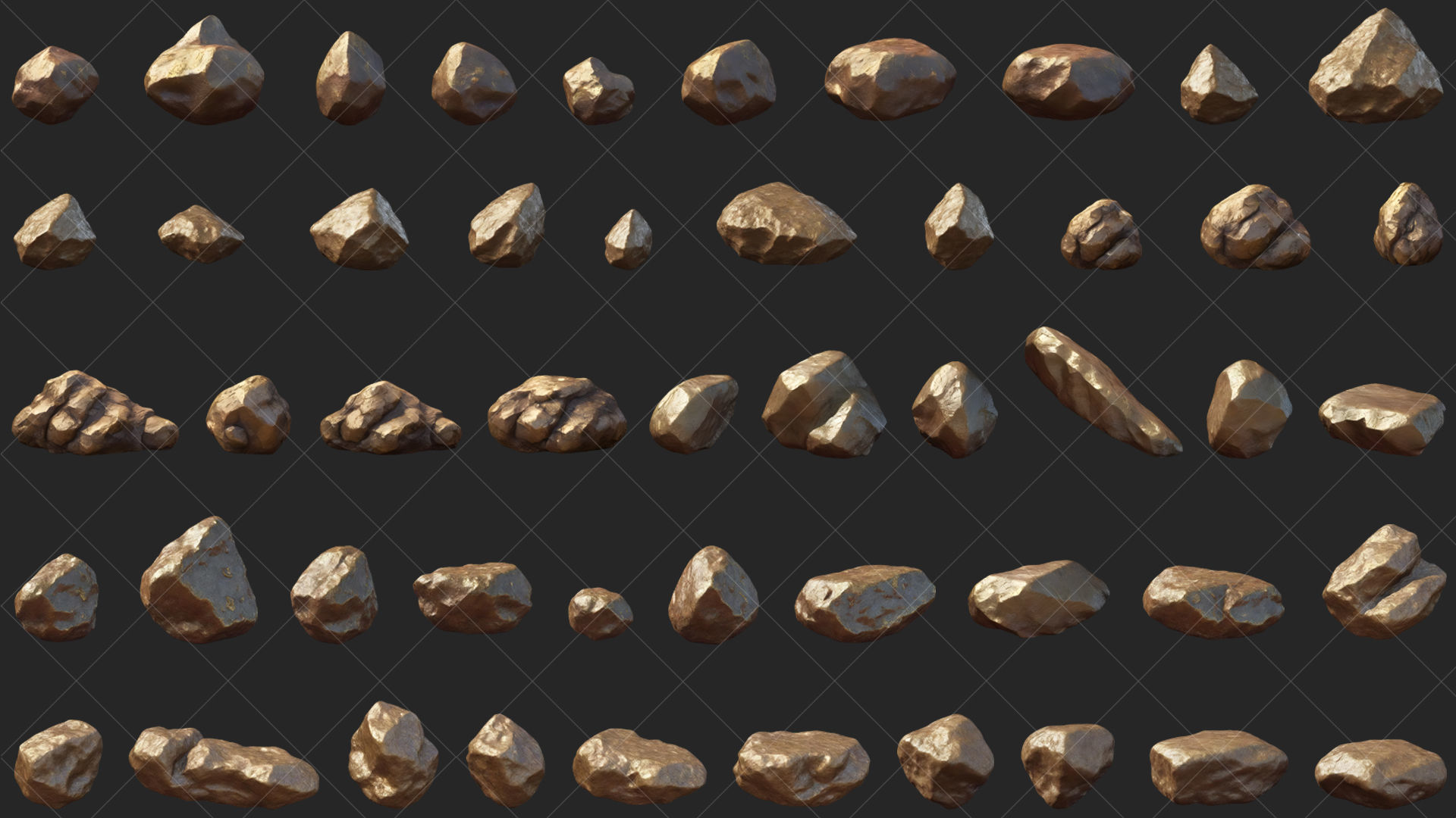 100 Gold Stone Rock 2D Game Asset Texture_2