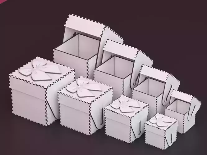 4 Different Sizes Sliding Lid Box Package With Ribbon Figures 