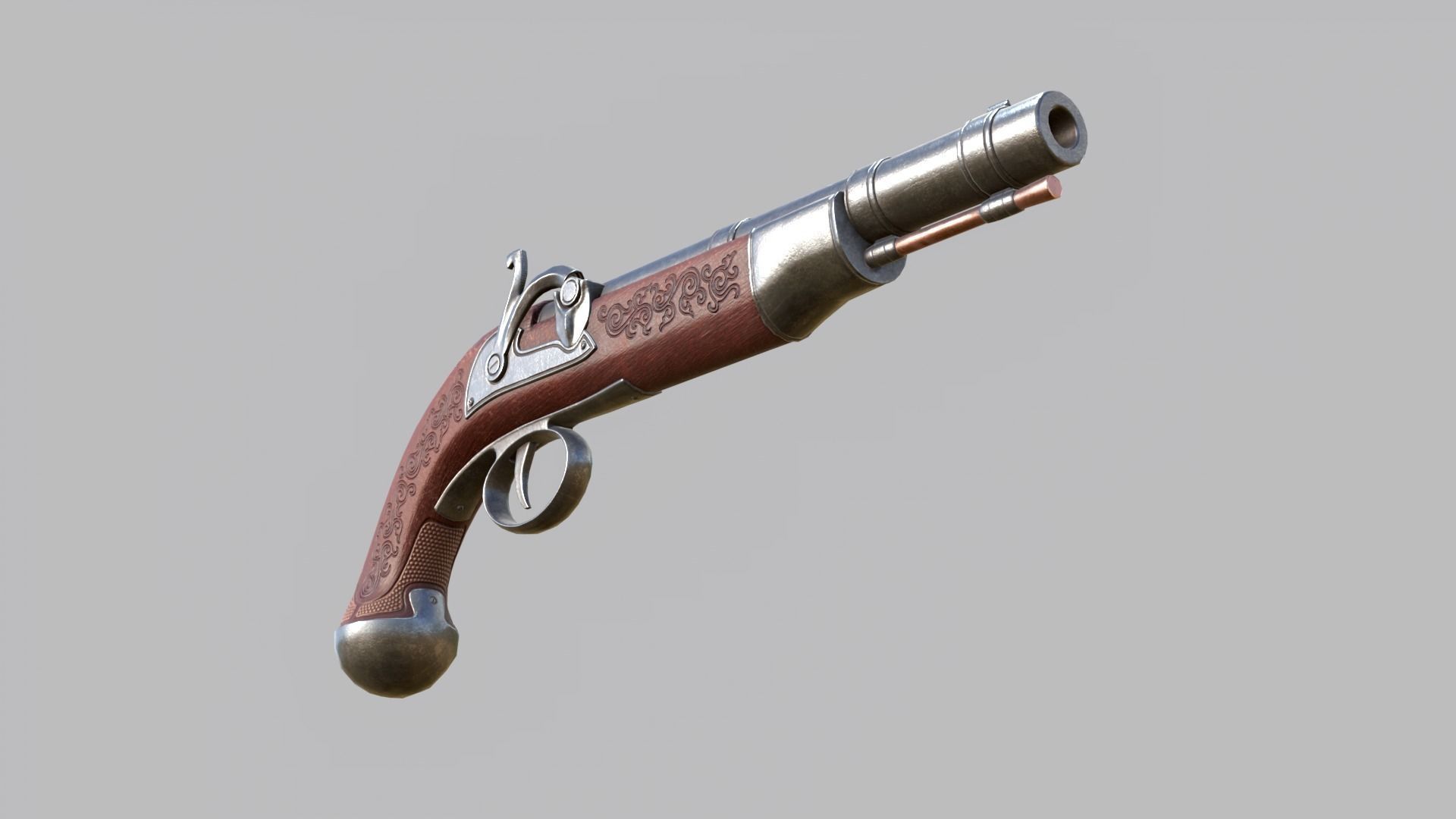 Flintlock Pirate Pistol Low-poly 3D model_14