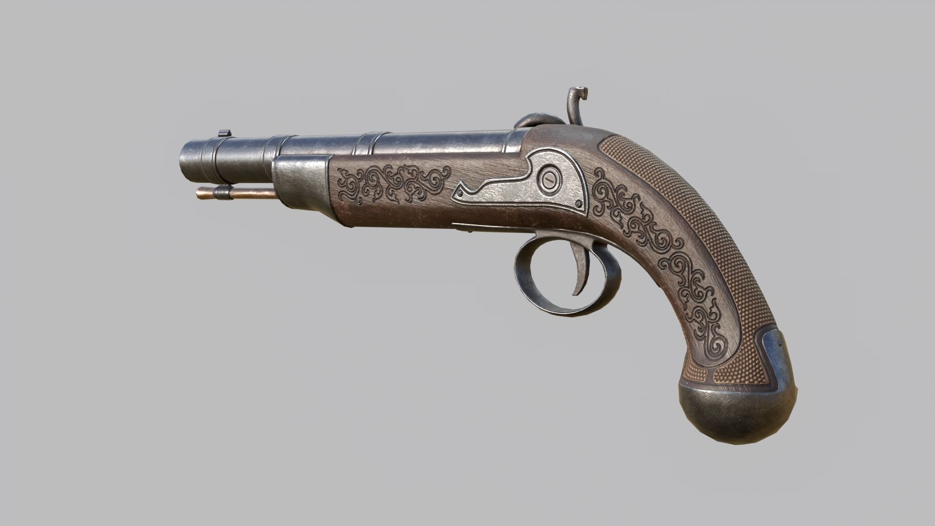 Flintlock Pirate Pistol Low-poly 3D model_7