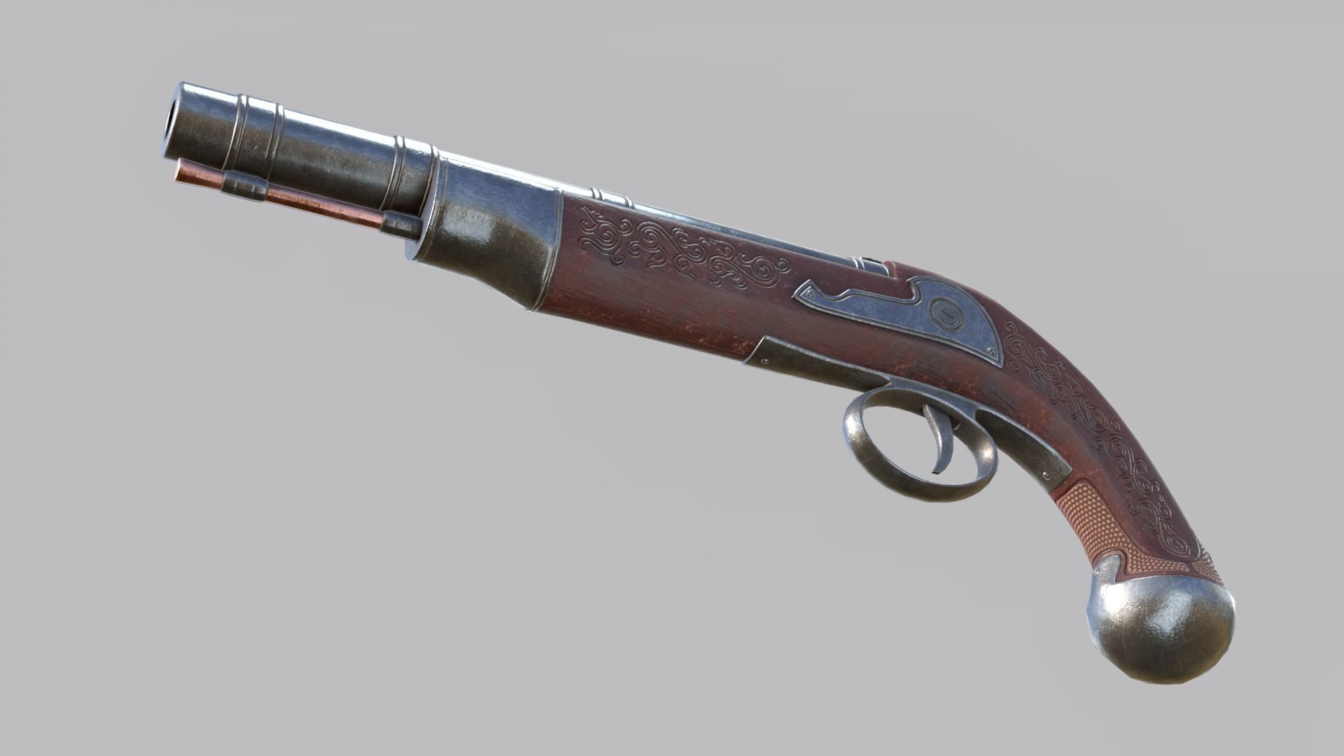 Flintlock Pirate Pistol Low-poly 3D model_15