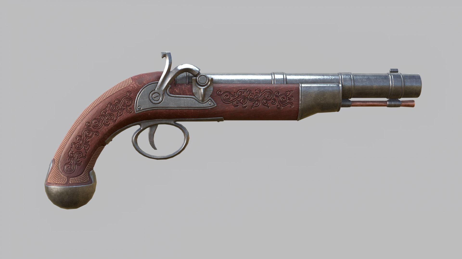 Flintlock Pirate Pistol Low-poly 3D model_16