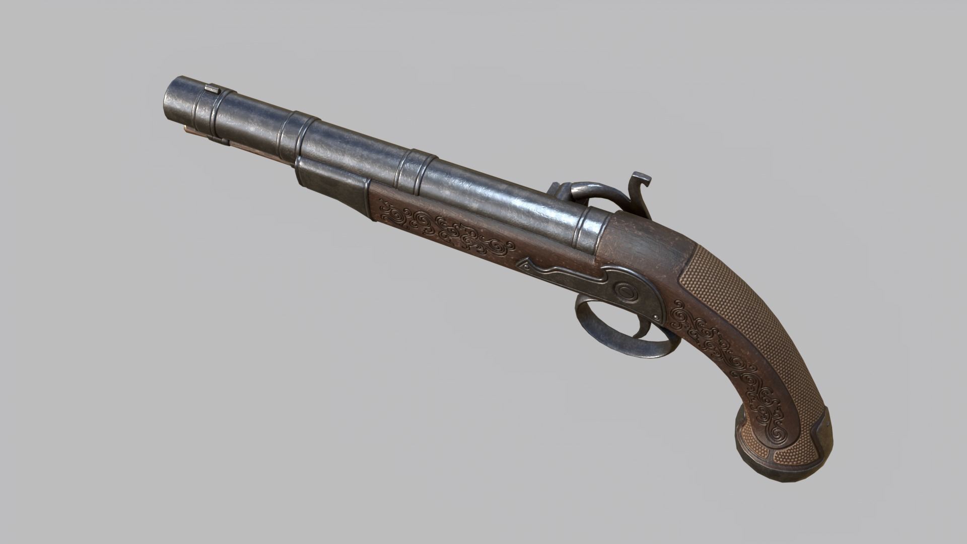 Flintlock Pirate Pistol Low-poly 3D model_12