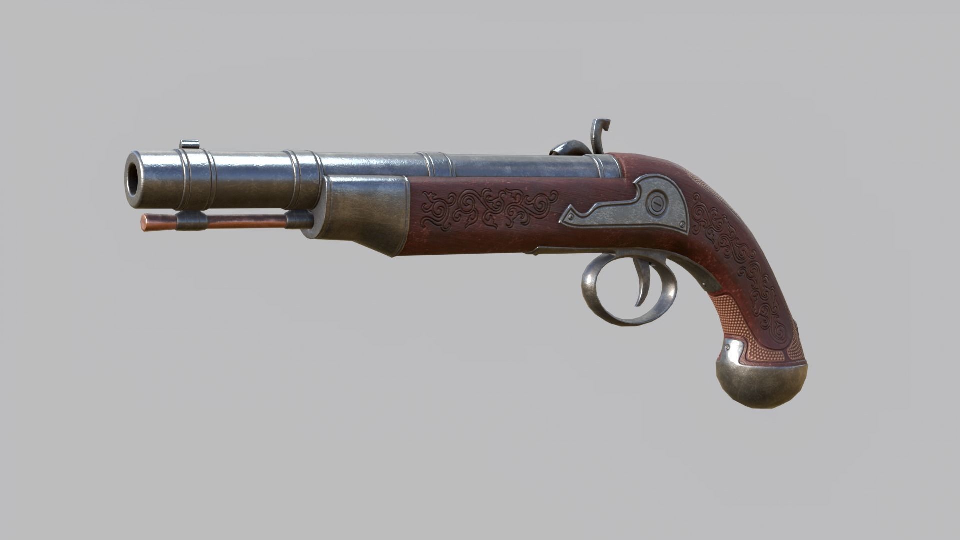 Flintlock Pirate Pistol Low-poly 3D model_19