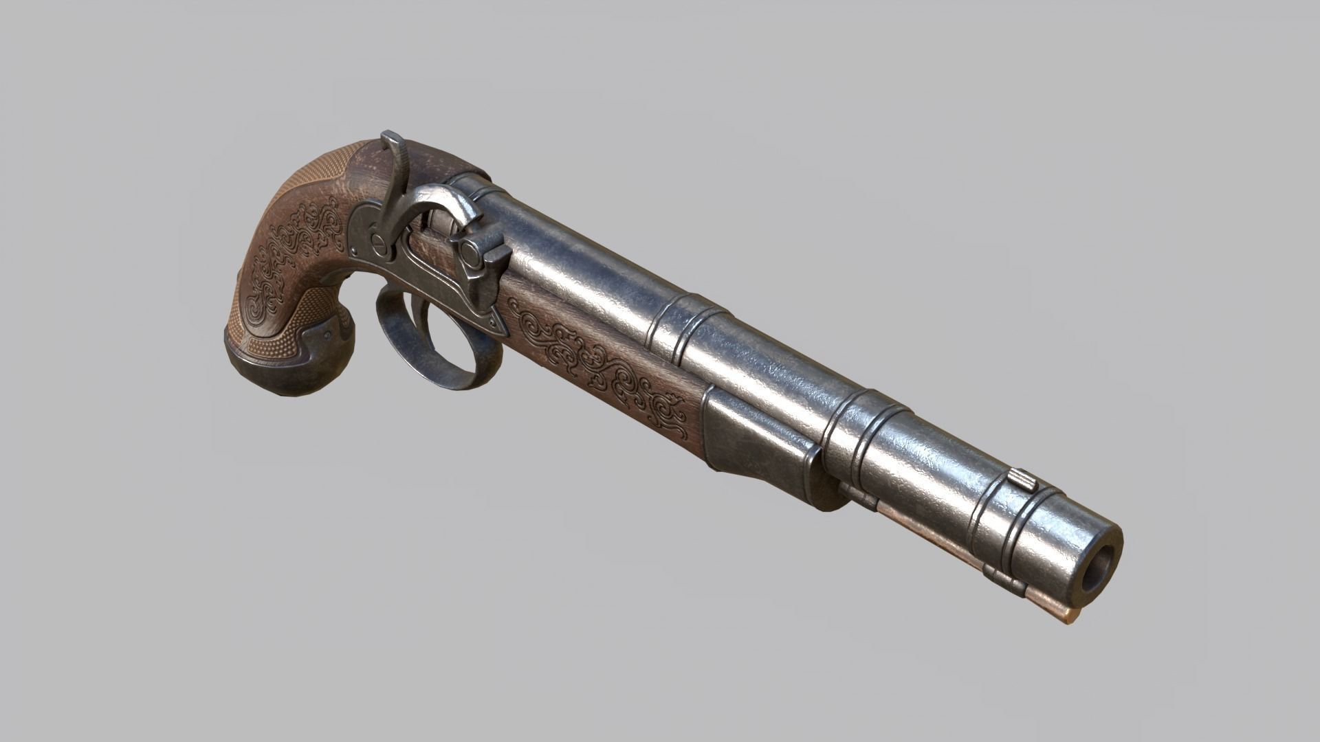 Flintlock Pirate Pistol Low-poly 3D model_10