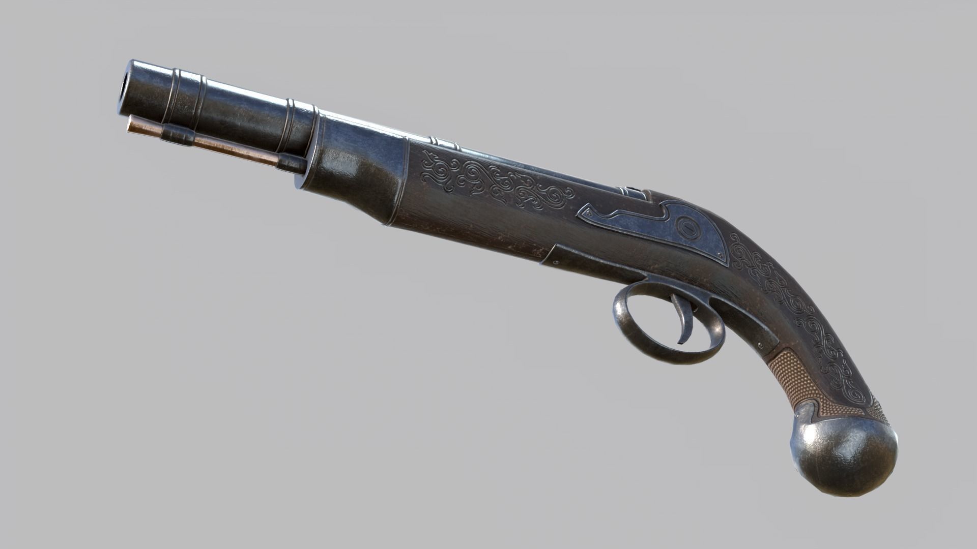Flintlock Pirate Pistol Low-poly 3D model_4