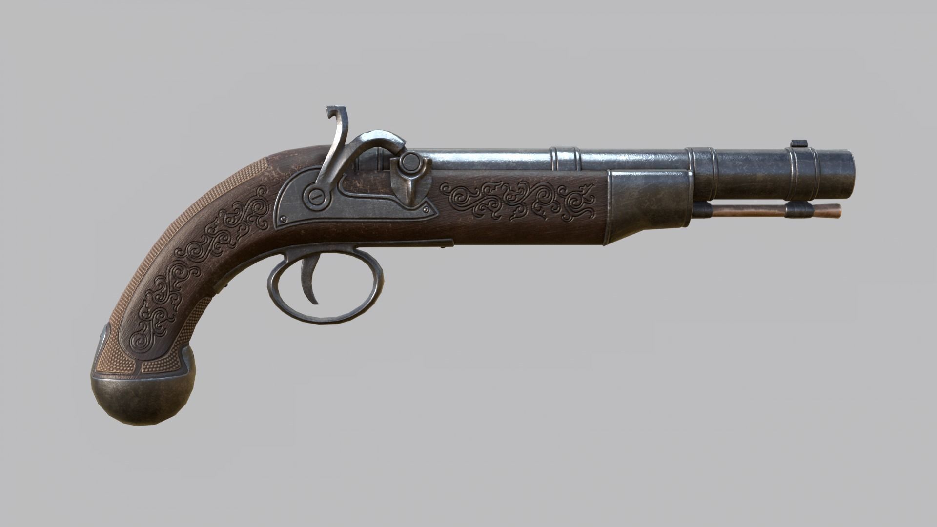 Flintlock Pirate Pistol Low-poly 3D model_5