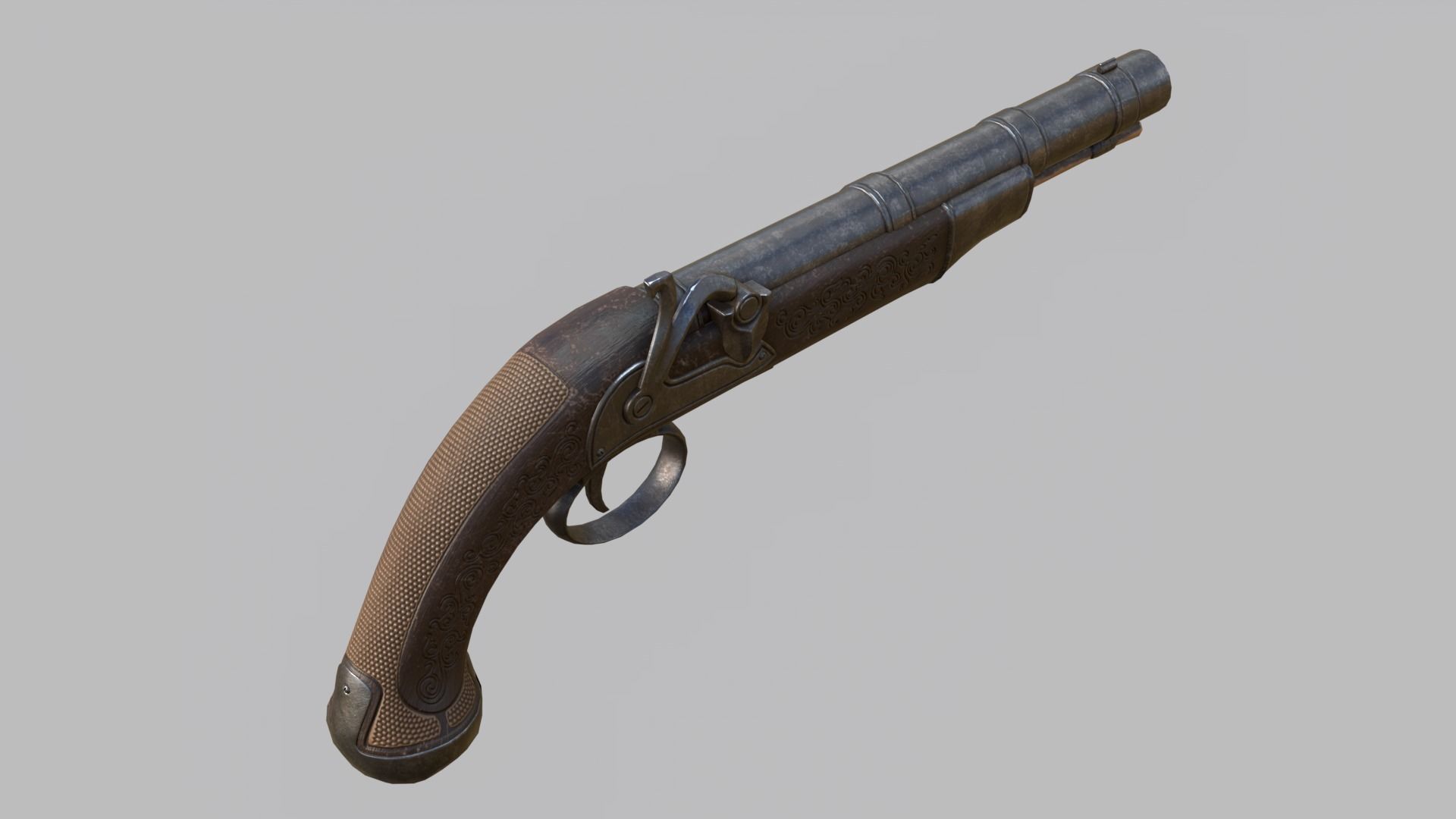 Flintlock Pirate Pistol Low-poly 3D model_11