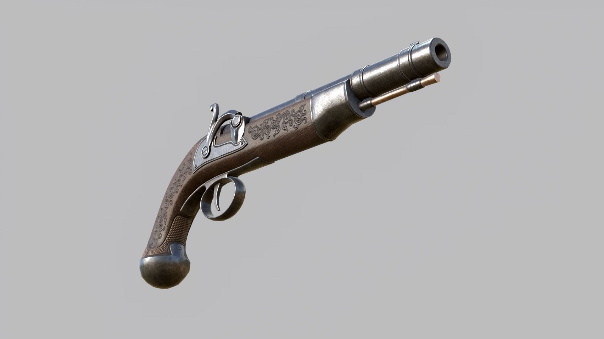 Flintlock Pirate Pistol Low-poly 3D model_3