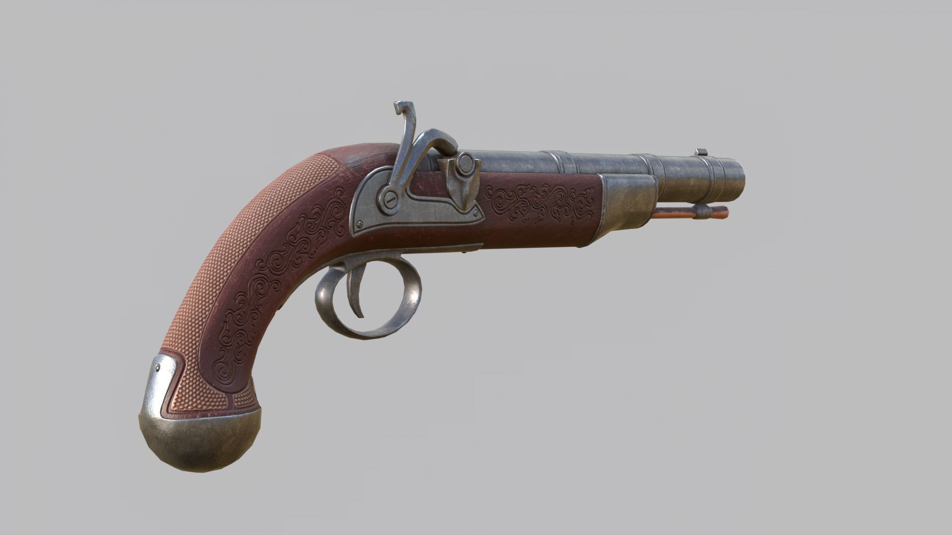 Flintlock Pirate Pistol Low-poly 3D model_17