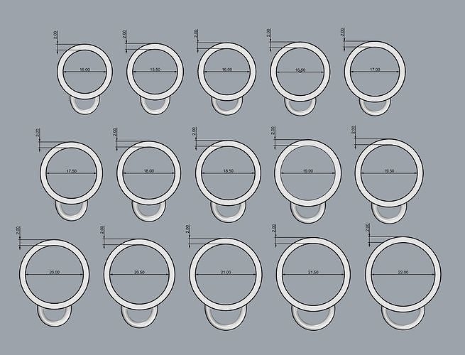 Rings all sizes with stones   3D print model