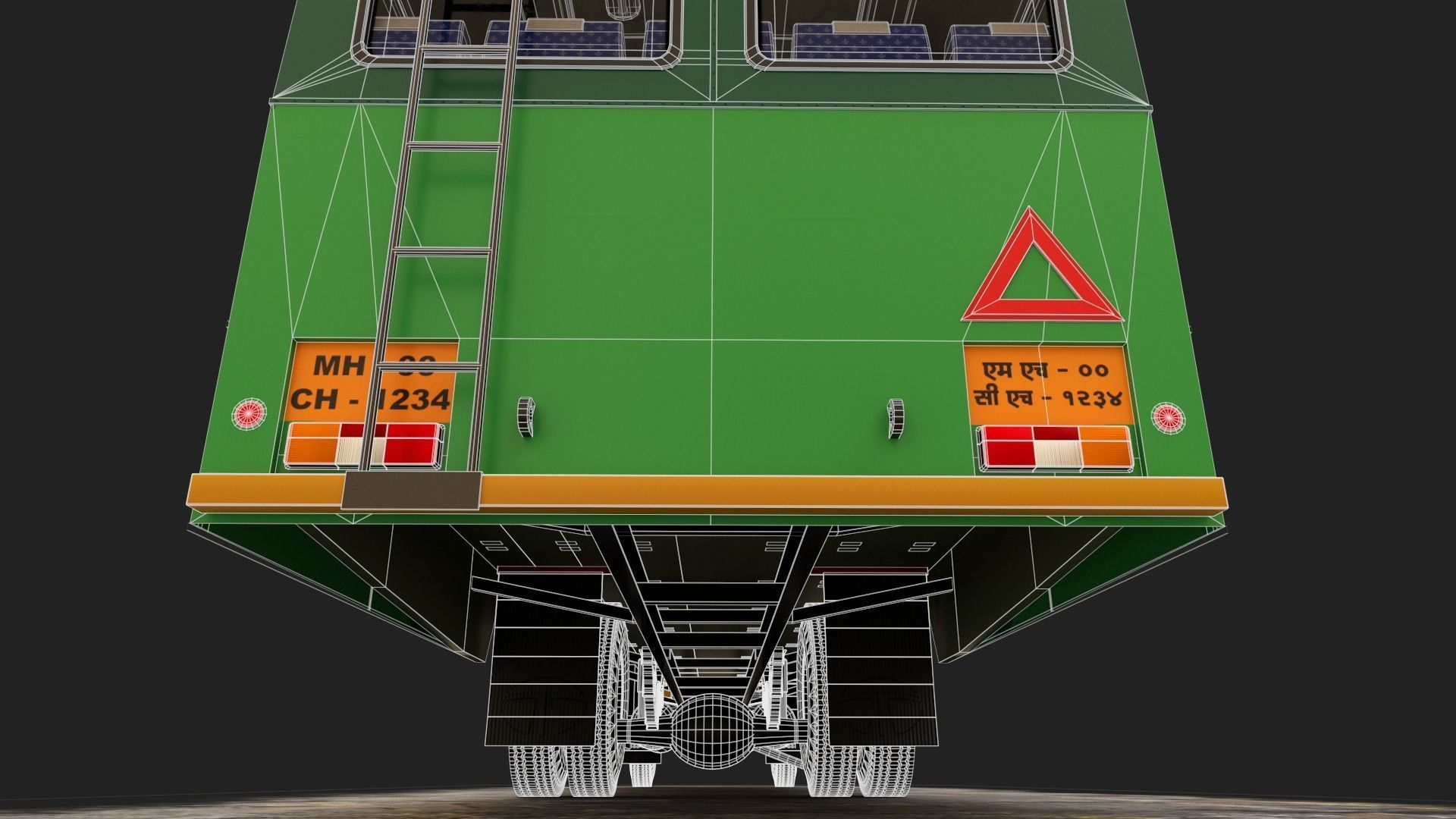 Indian ST Bus V1 Red Black Low-poly 3D model_22