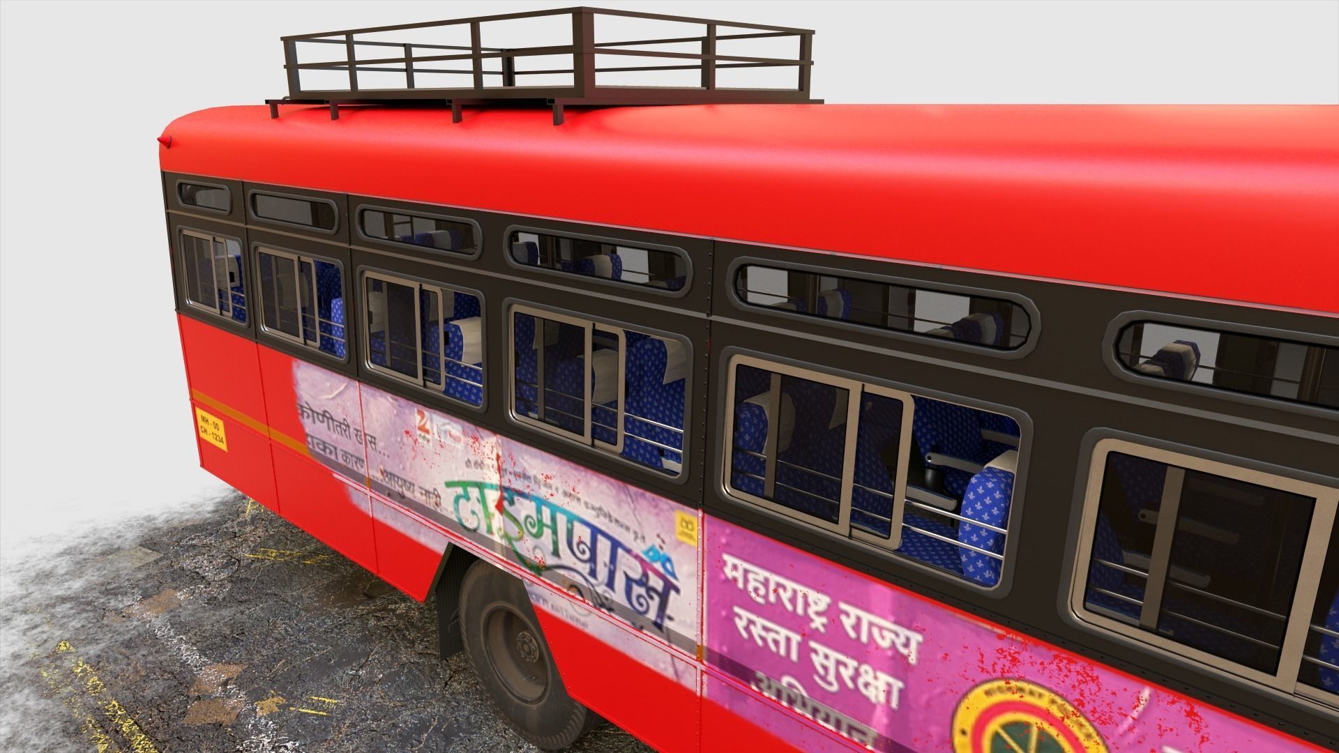 Indian ST Bus V1 Red Black Low-poly 3D model_9