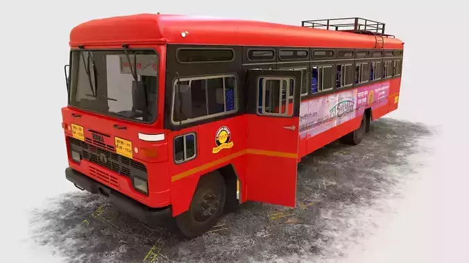 Indian ST Bus V1 Red Black Low-poly 3D model