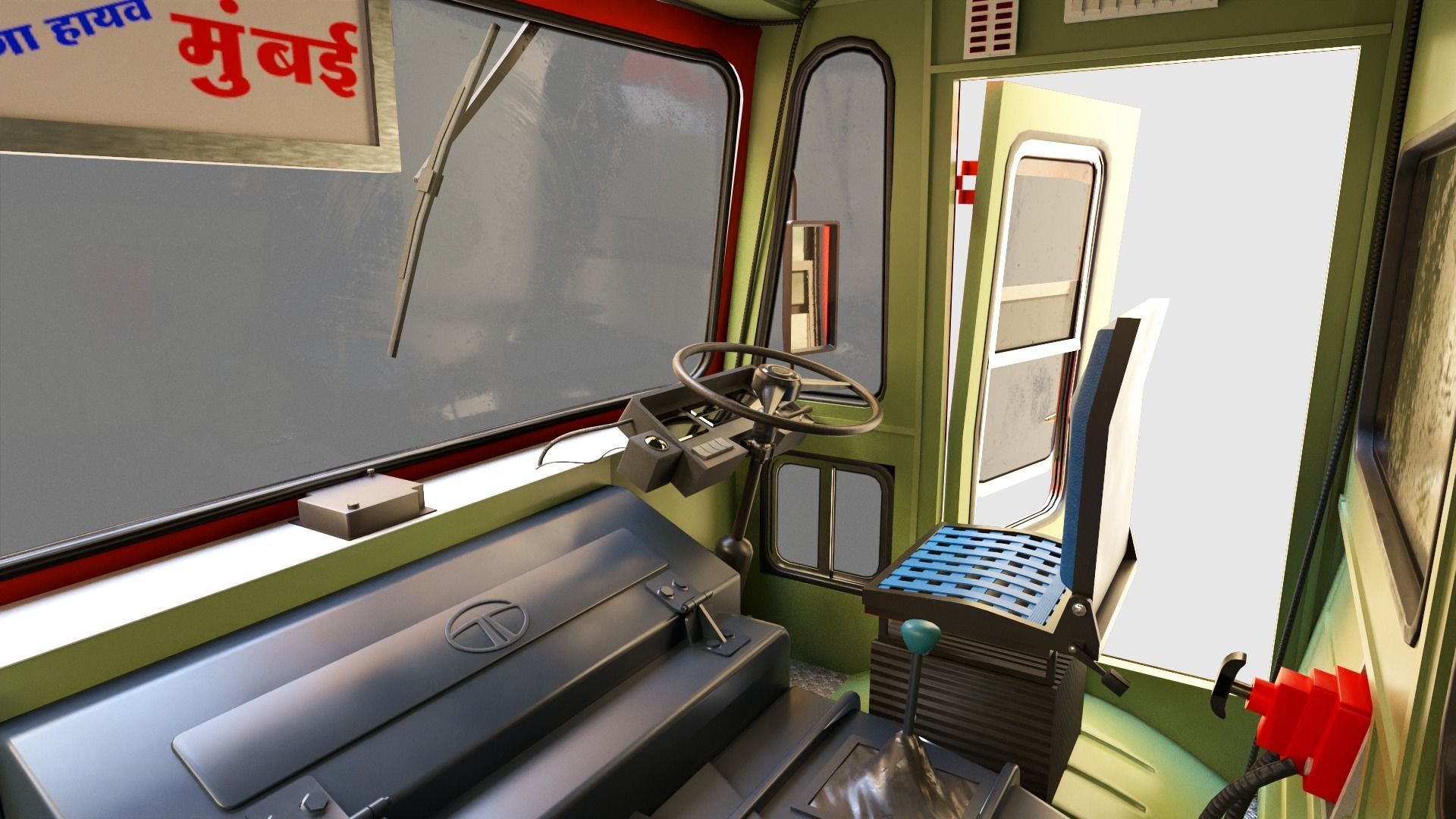 Indian ST Bus V1 Red Black Low-poly 3D model_16