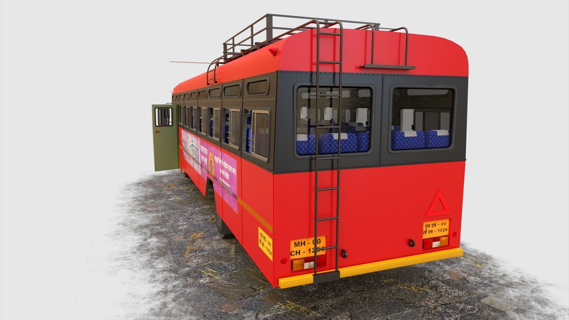 Indian ST Bus V1 Red Black Low-poly 3D model_2