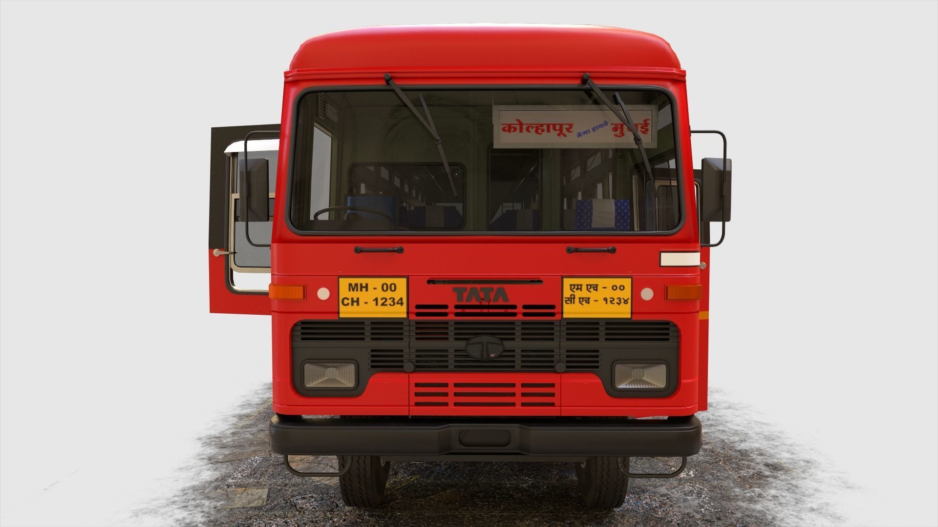 Indian ST Bus V1 Red Black Low-poly 3D model_4