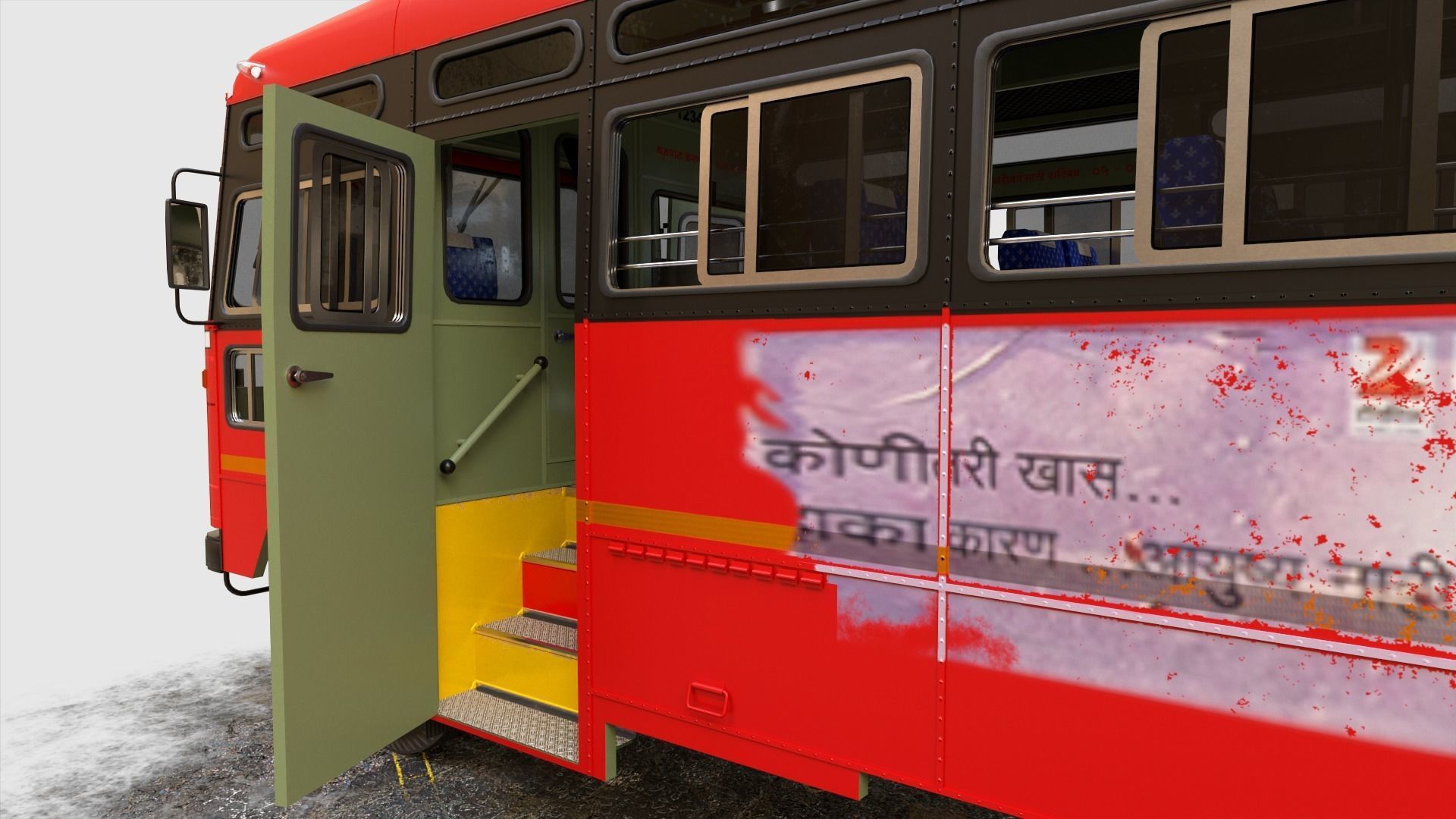 Indian ST Bus V1 Red Black Low-poly 3D model_10