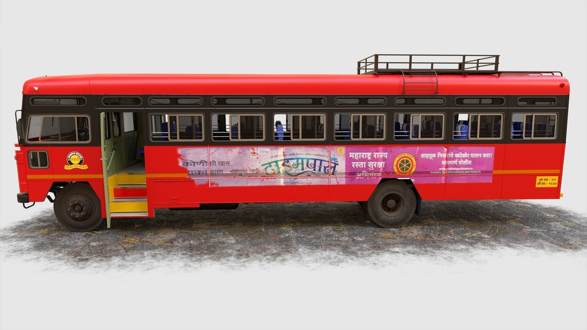 Indian ST Bus V1 Red Black Low-poly 3D model_1
