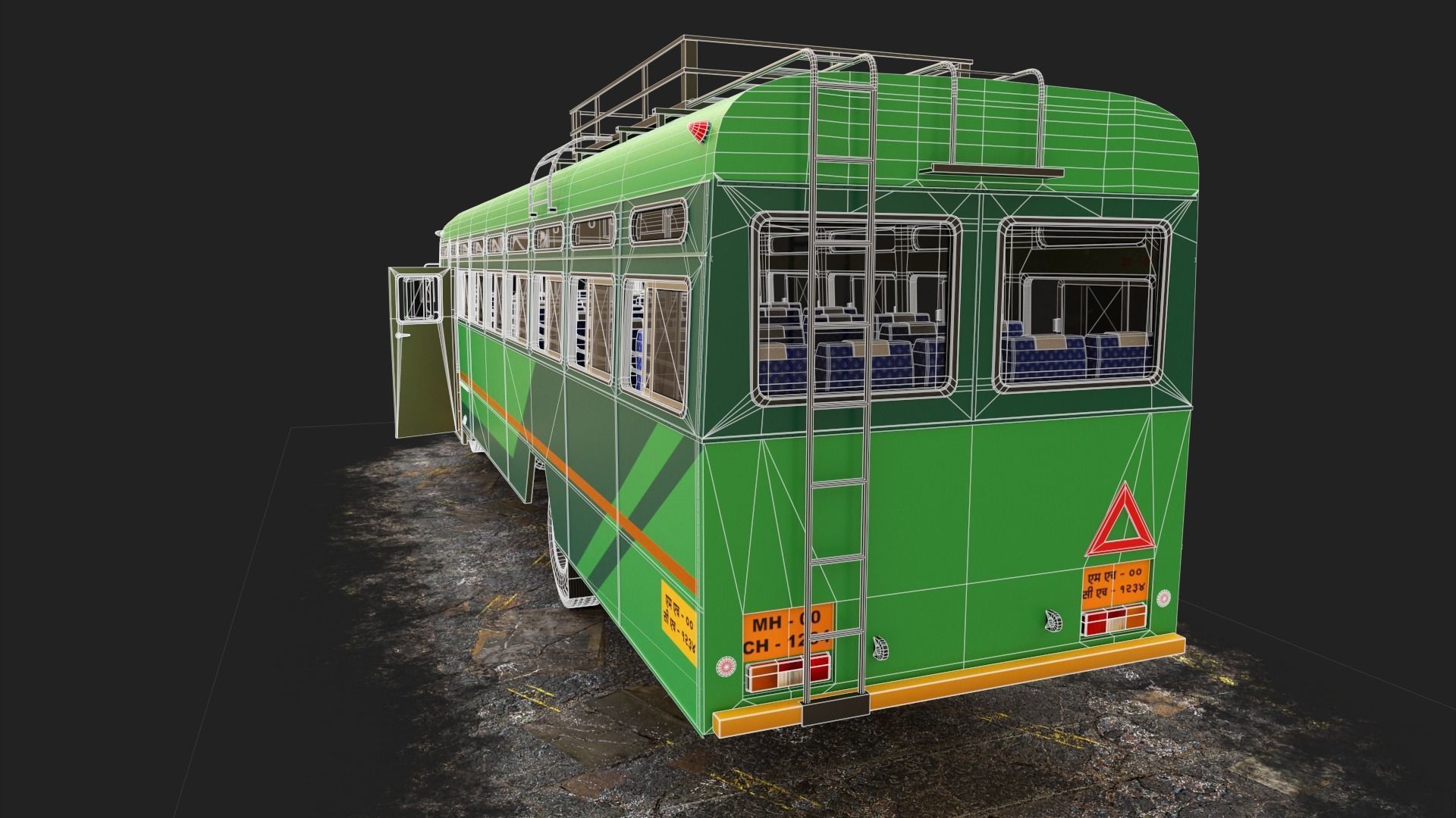 Indian ST Bus V1 Red Black Low-poly 3D model_20