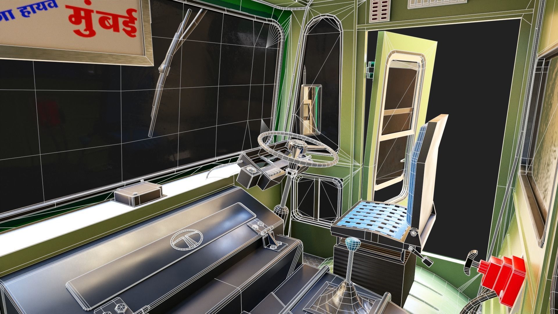 Indian ST Bus V1 Red Black Low-poly 3D model_25