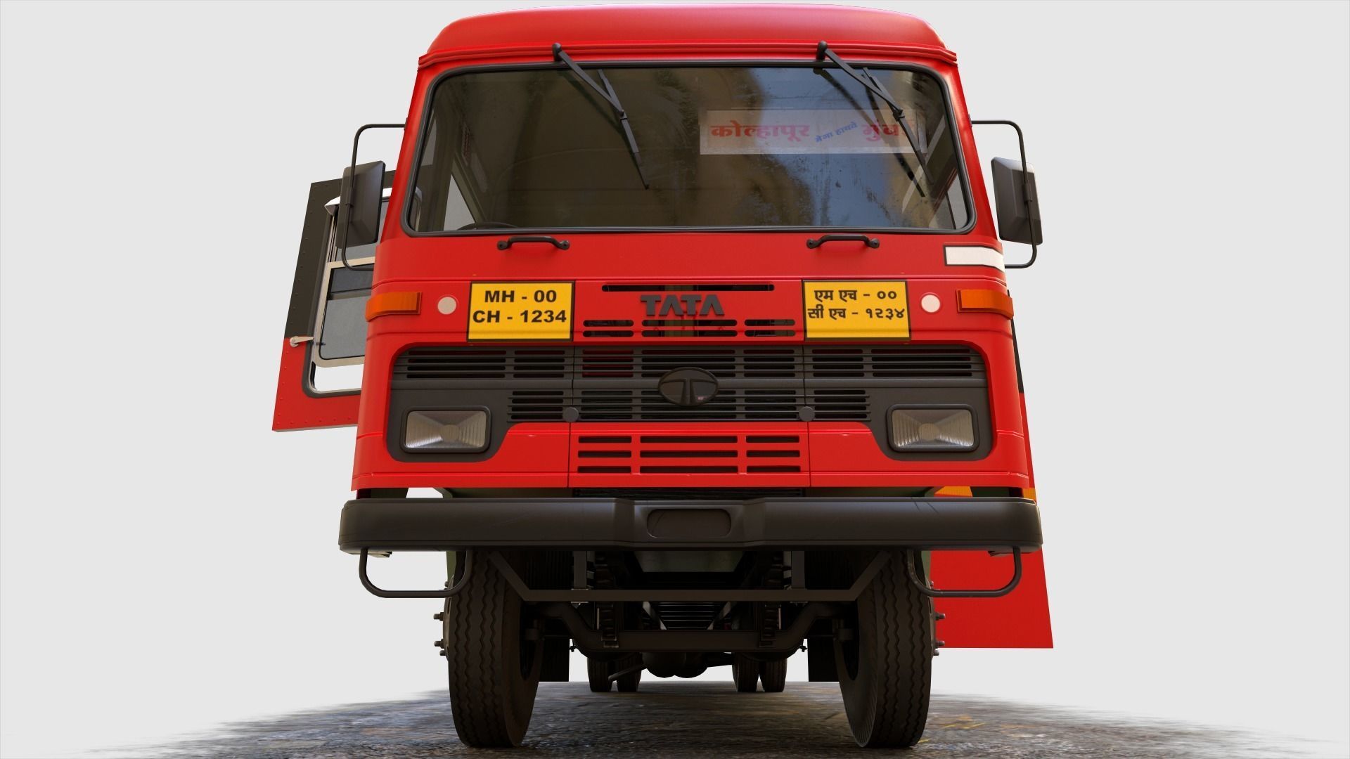Indian ST Bus V1 Red Black Low-poly 3D model_5