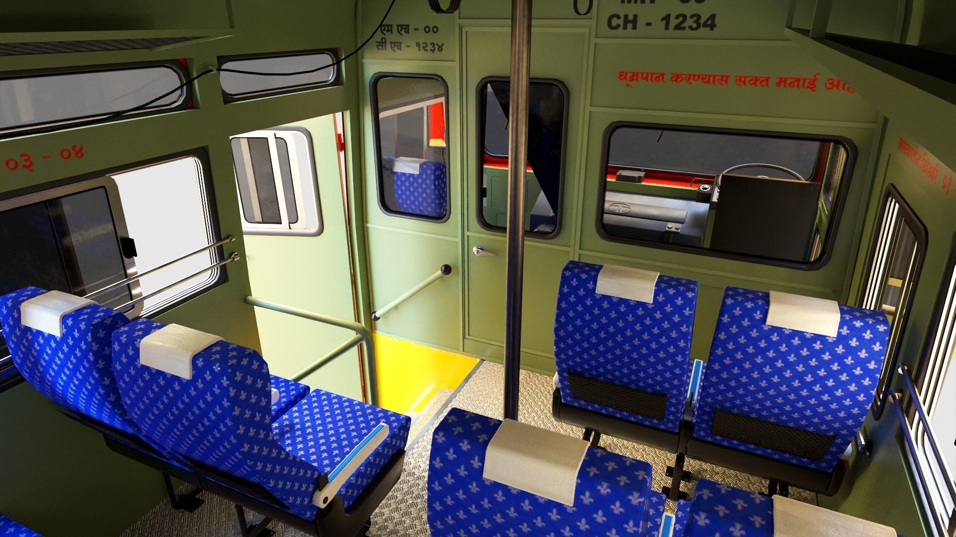 Indian ST Bus V1 Red Black Low-poly 3D model_12