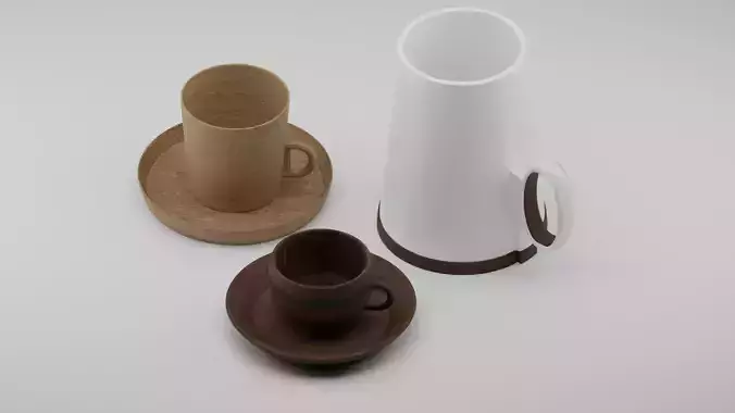 3 Mugs Pack with two saucers 3D model 