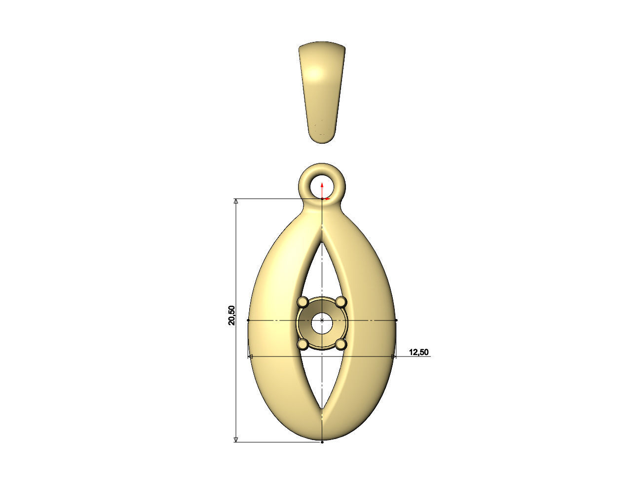 Diamond open teardrop almond pendant charm 3D print model_6