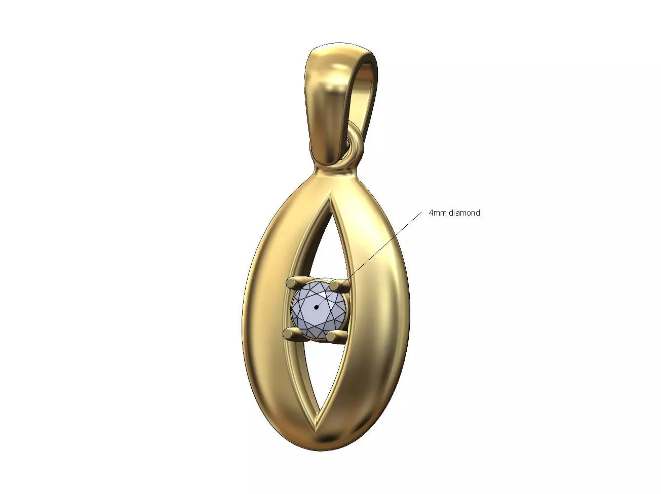 Diamond open teardrop almond pendant charm 3D print model_0