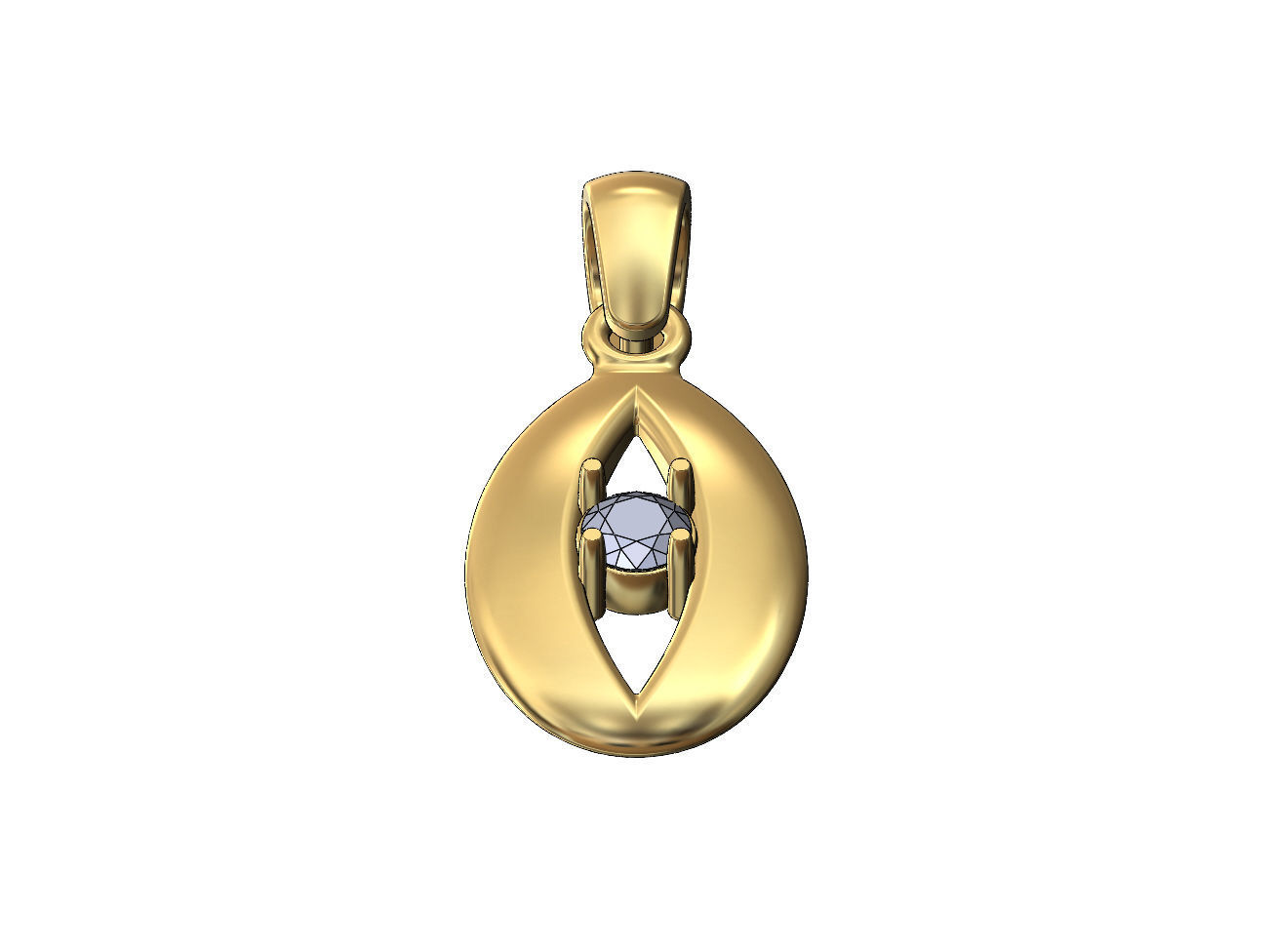 Diamond open teardrop almond pendant charm 3D print model_3
