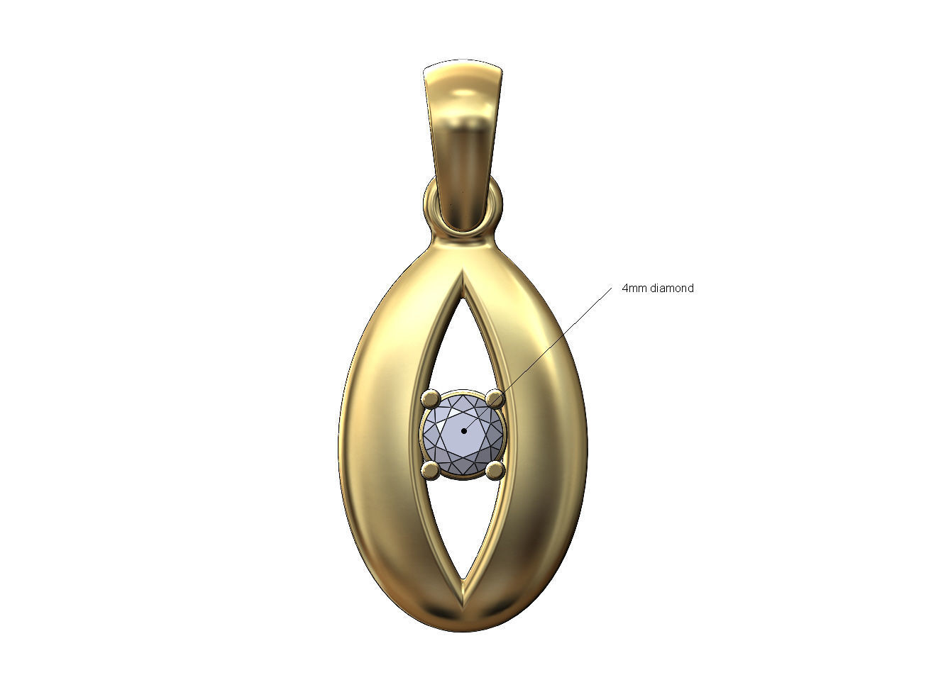 Diamond open teardrop almond pendant charm 3D print model_1
