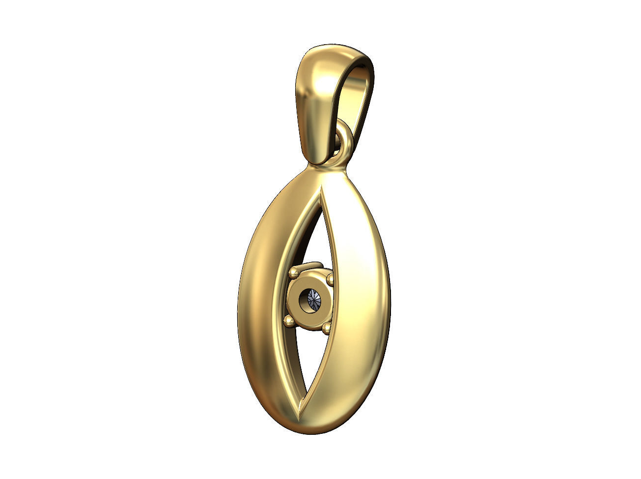 Diamond open teardrop almond pendant charm 3D print model_4