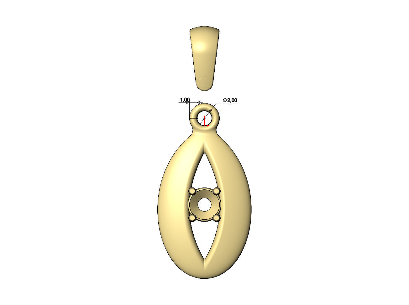 Diamond open teardrop almond pendant charm 3D print model_7