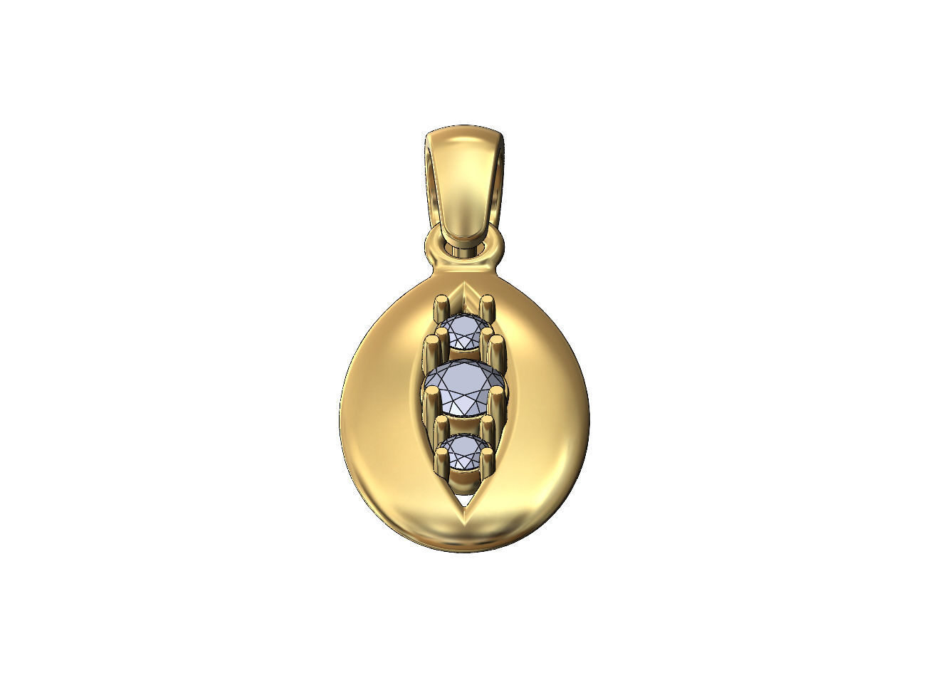 Triple diamond open teardrop almond pendant charm 3D print model_3