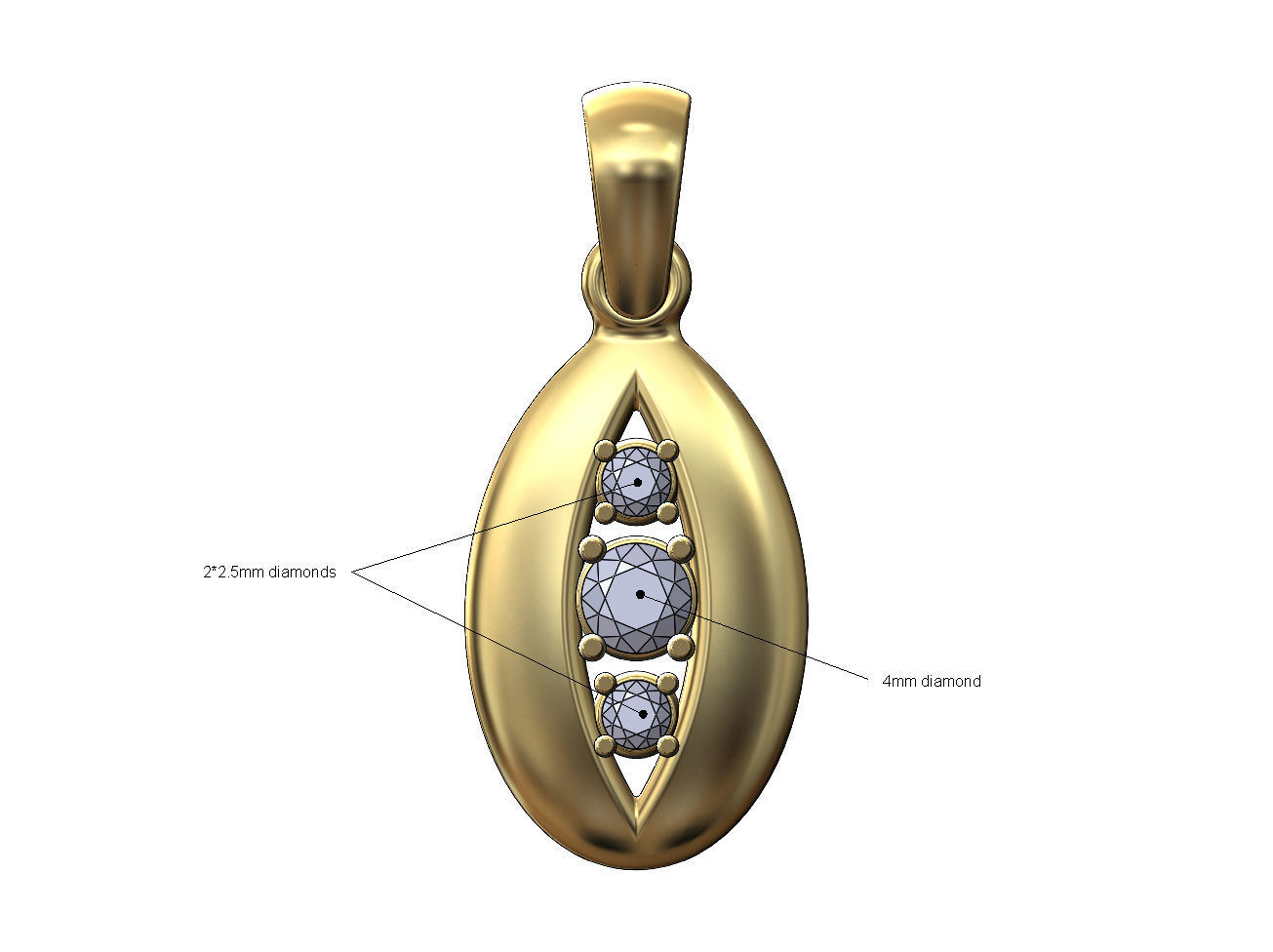 Triple diamond open teardrop almond pendant charm 3D print model_1
