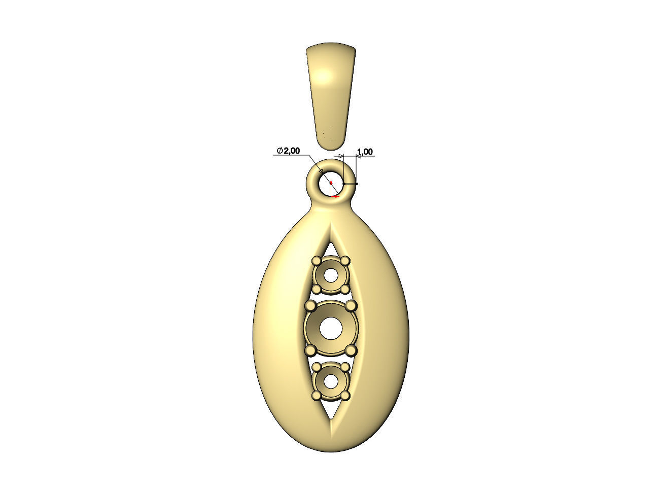 Triple diamond open teardrop almond pendant charm 3D print model_7