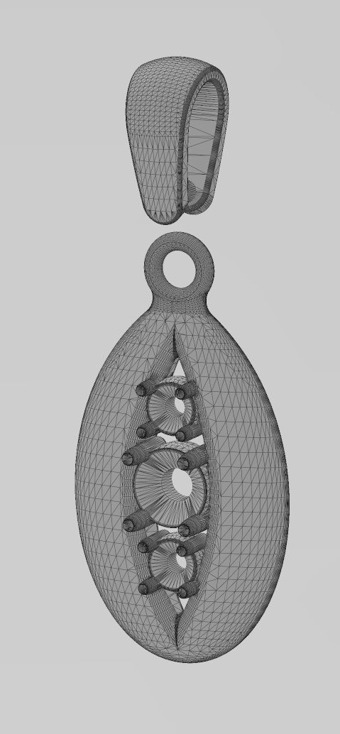 Triple diamond open teardrop almond pendant charm 3D print model_12