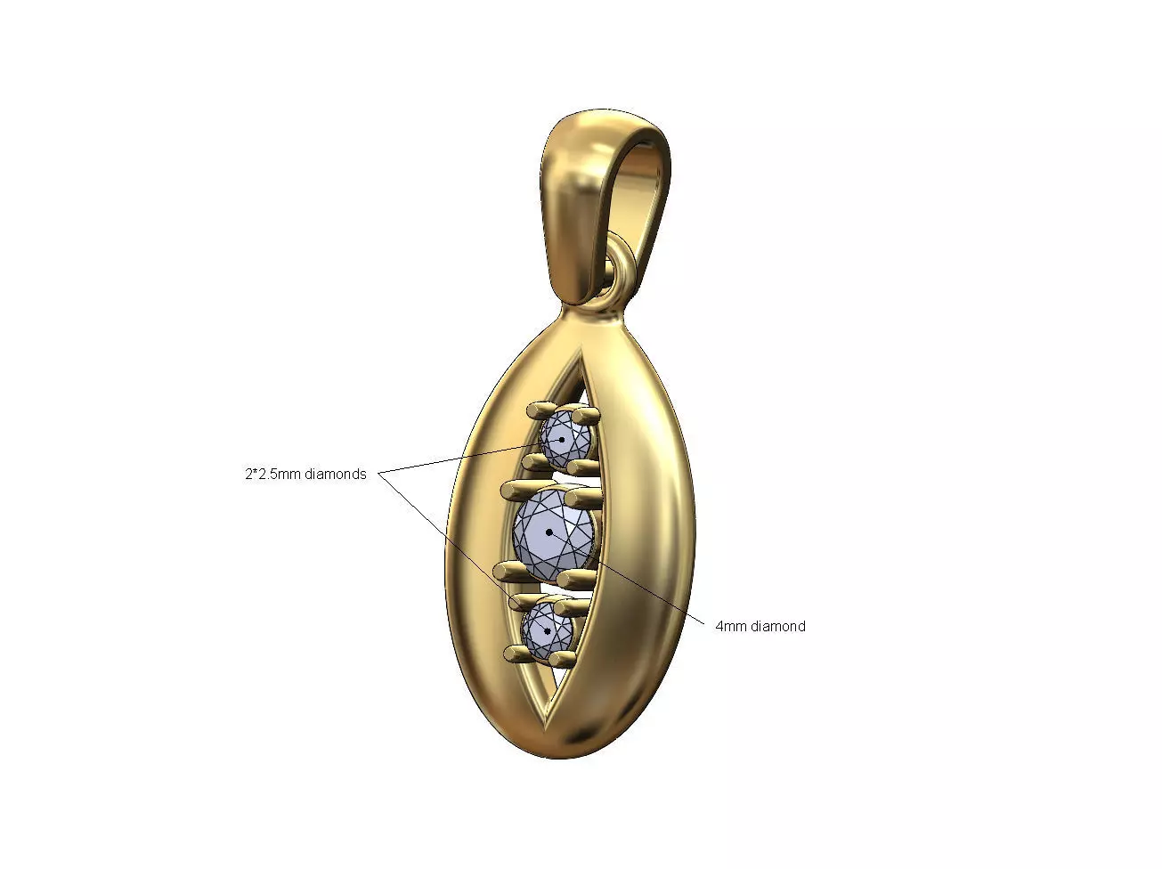 Triple diamond open teardrop almond pendant charm 3D print model_0