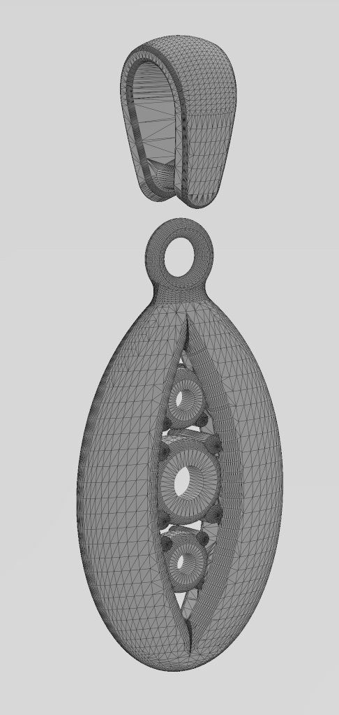 Triple diamond open teardrop almond pendant charm 3D print model_13