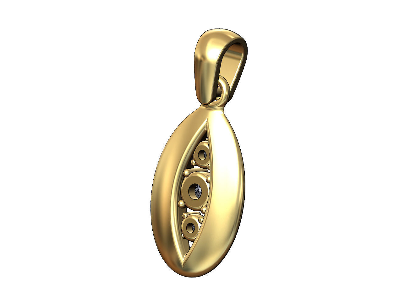 Triple diamond open teardrop almond pendant charm 3D print model_4