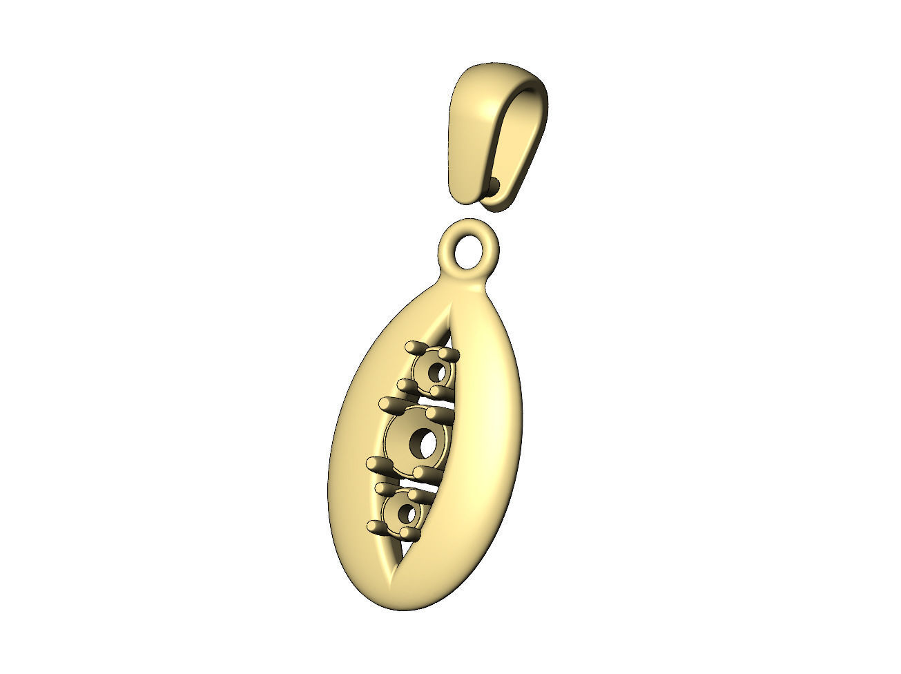Triple diamond open teardrop almond pendant charm 3D print model_5