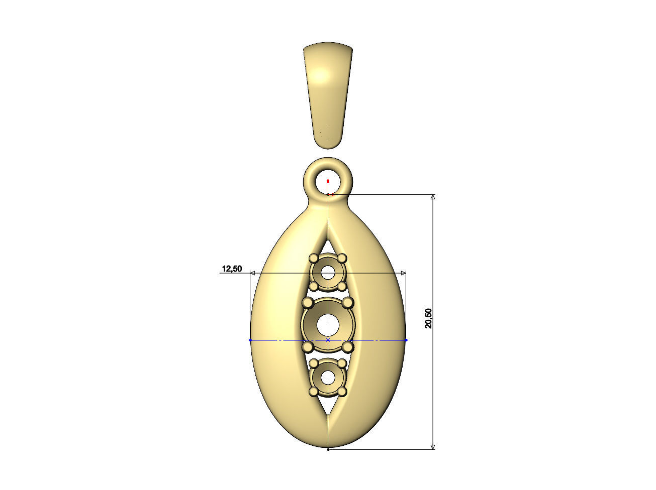 Triple diamond open teardrop almond pendant charm 3D print model_6