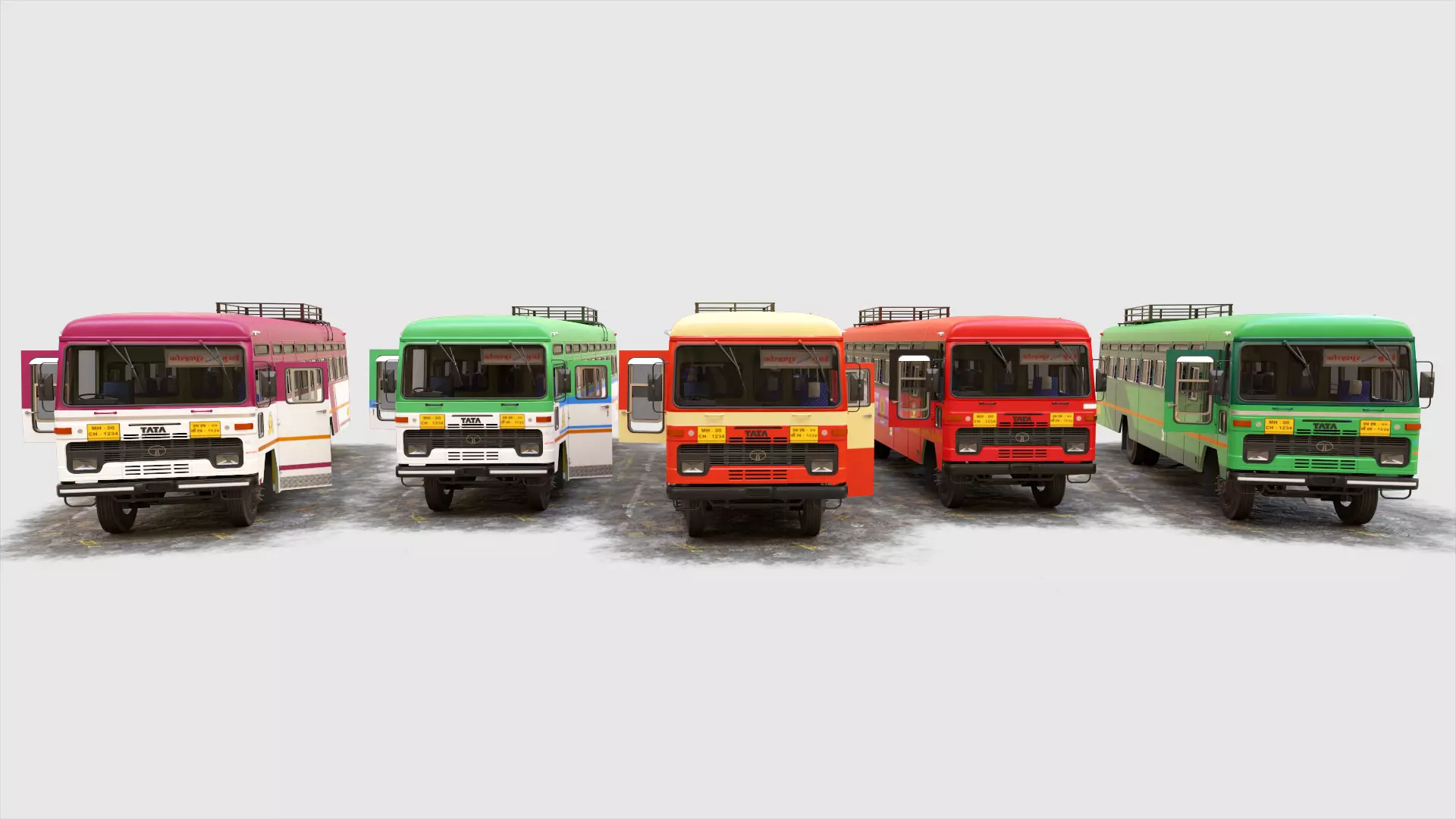 INDIAN ST BUS Collection of 5 Low-poly 3D model_0