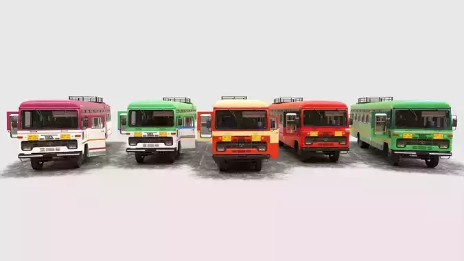INDIAN ST BUS Collection of 5 Low-poly 3D model