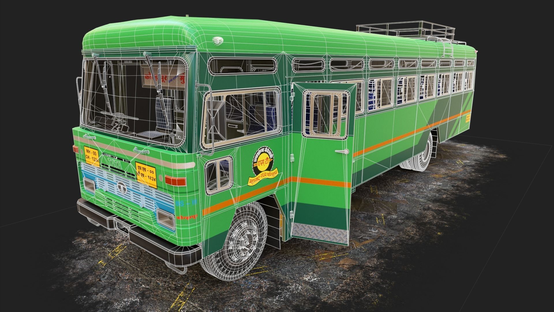INDIAN ST BUS Collection of 5 Low-poly 3D model_12