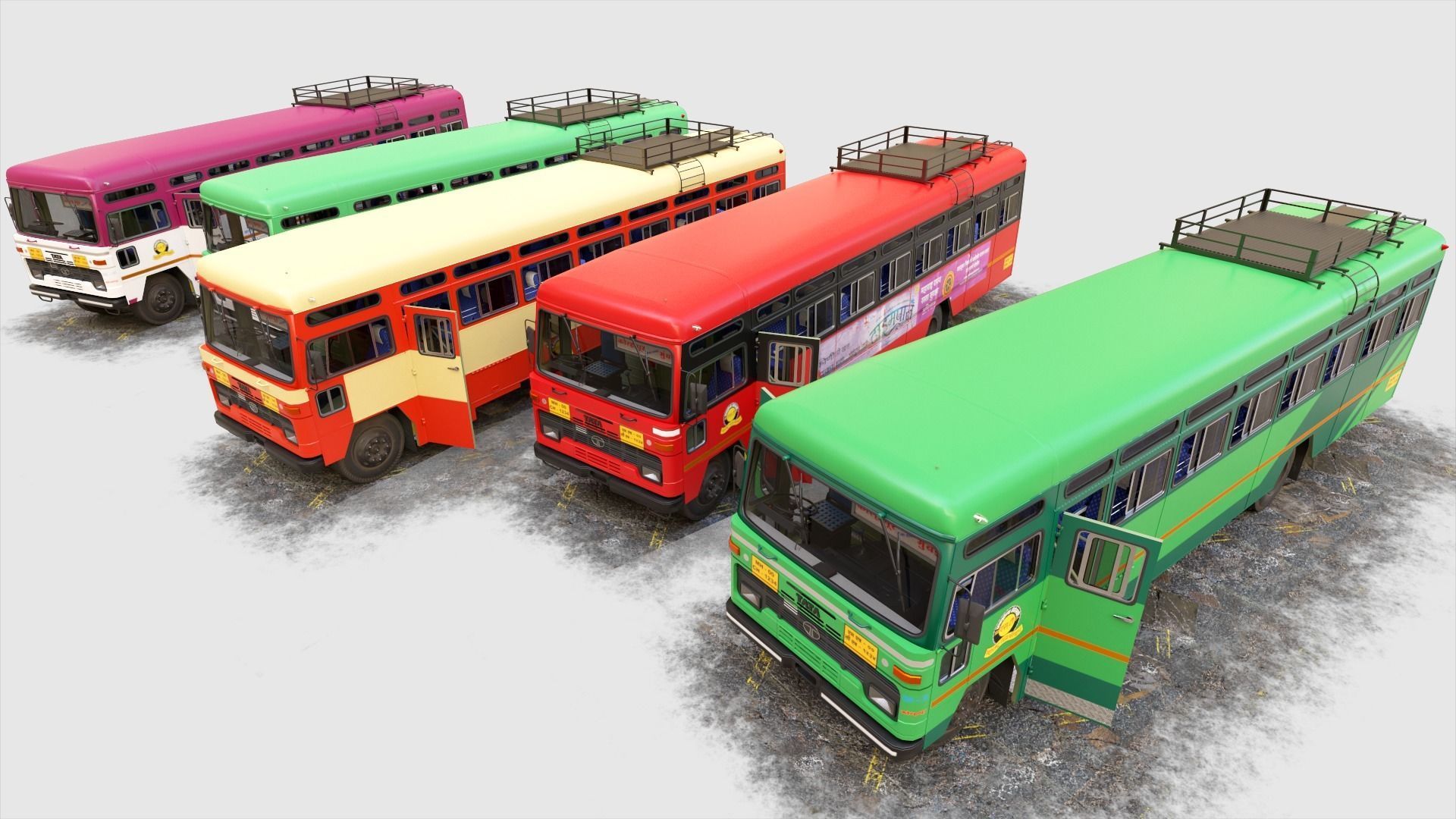 INDIAN ST BUS Collection of 5 Low-poly 3D model_4