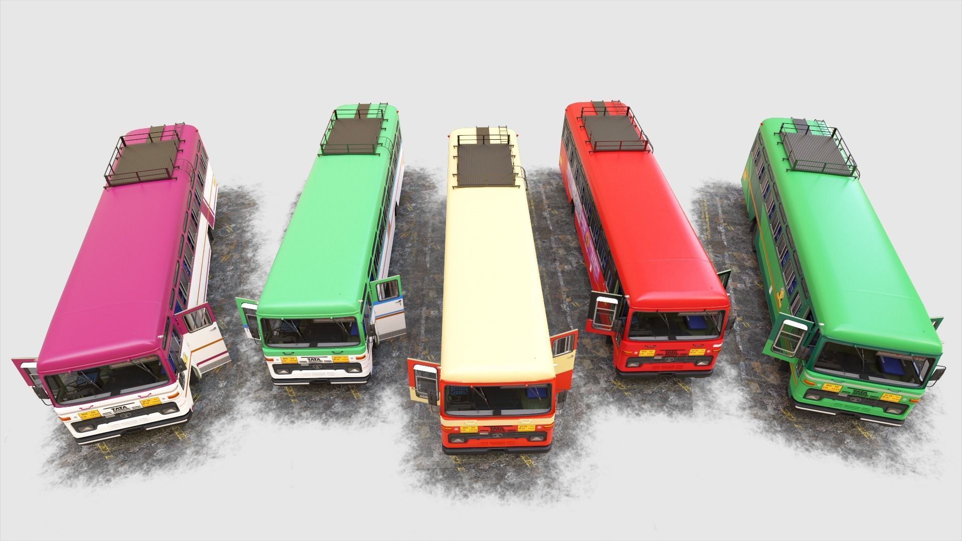 INDIAN ST BUS Collection of 5 Low-poly 3D model_1