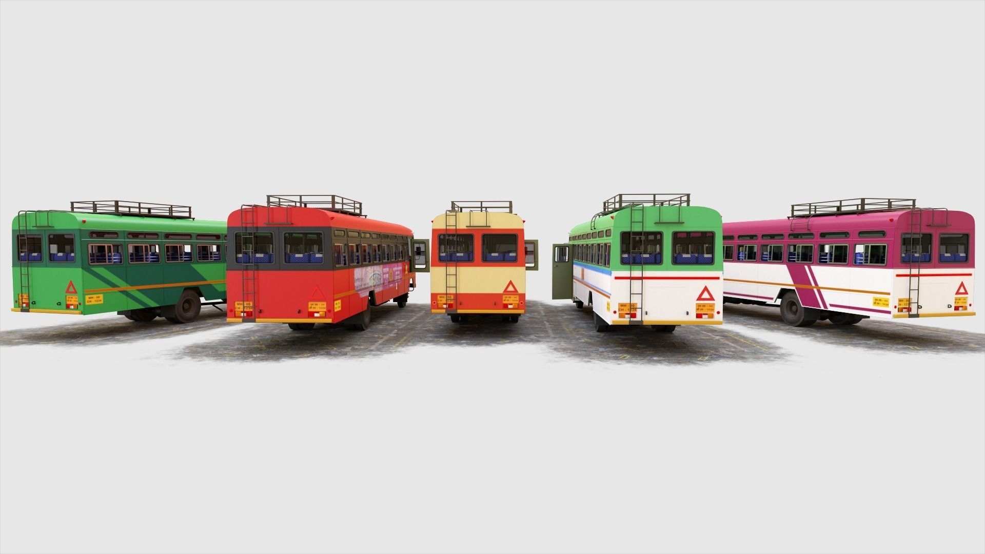 INDIAN ST BUS Collection of 5 Low-poly 3D model_2