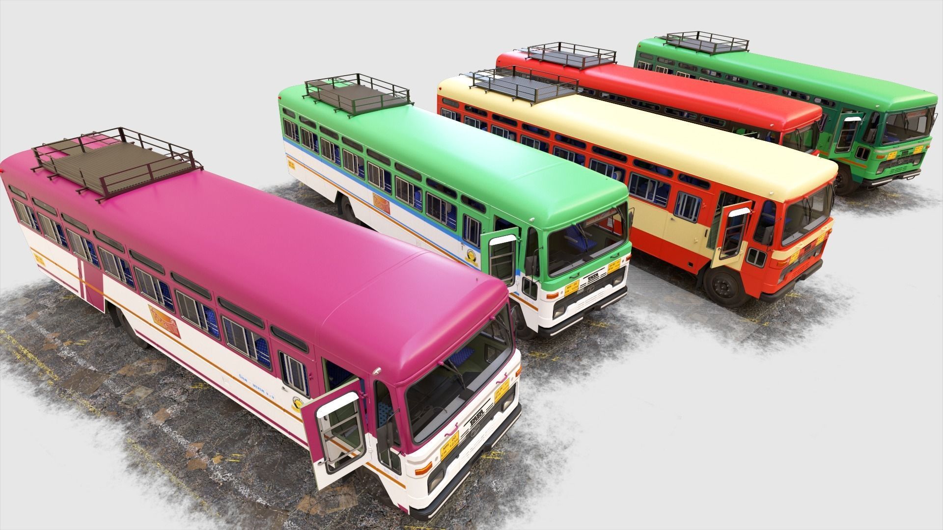INDIAN ST BUS Collection of 5 Low-poly 3D model_3